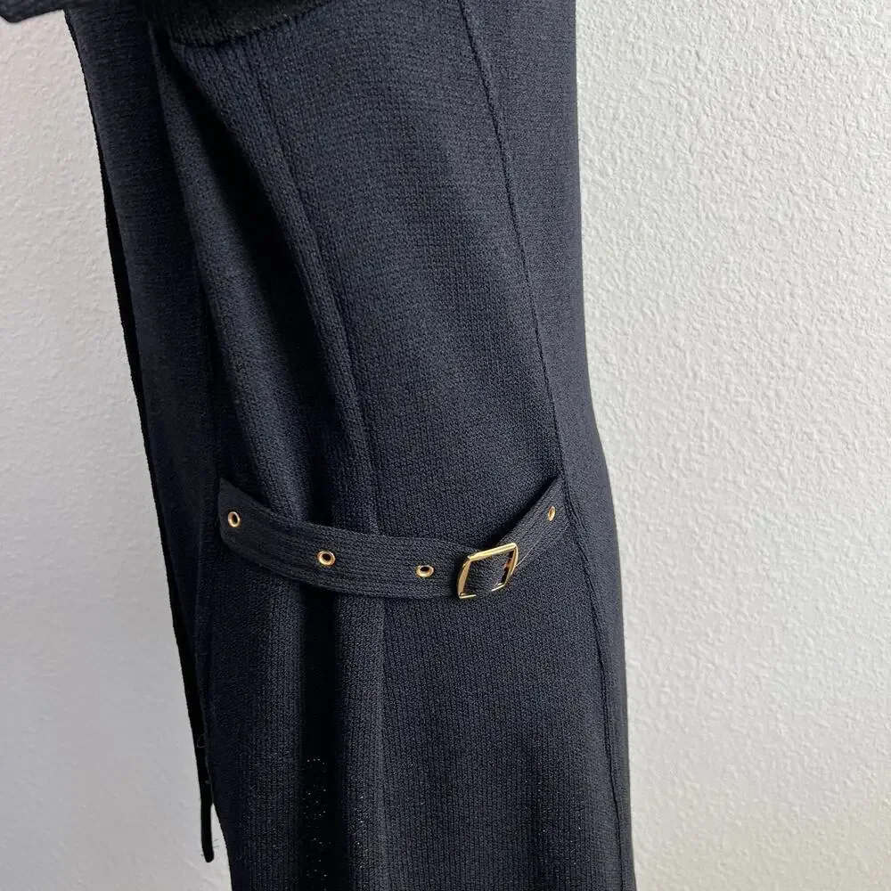 St. John Collection Knit Top Women's 12 Black Button Down Blouse Short Sleeve - Picture 5 of 8